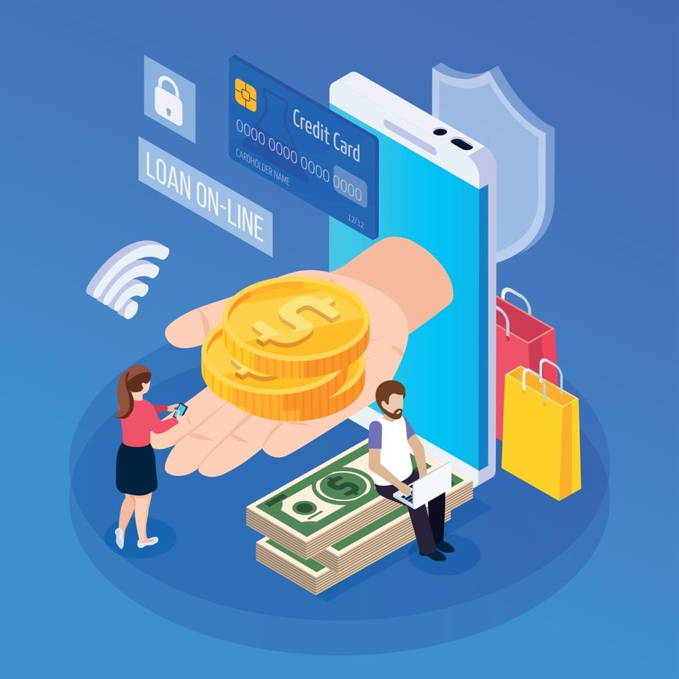 Online Lending Isometric Composition Vector Illustration