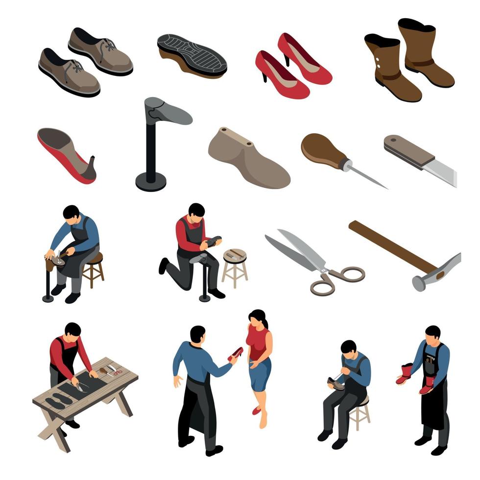 Shoe Maker Isometric Set Vector Illustration 2908869 Vector Art at Vecteezy