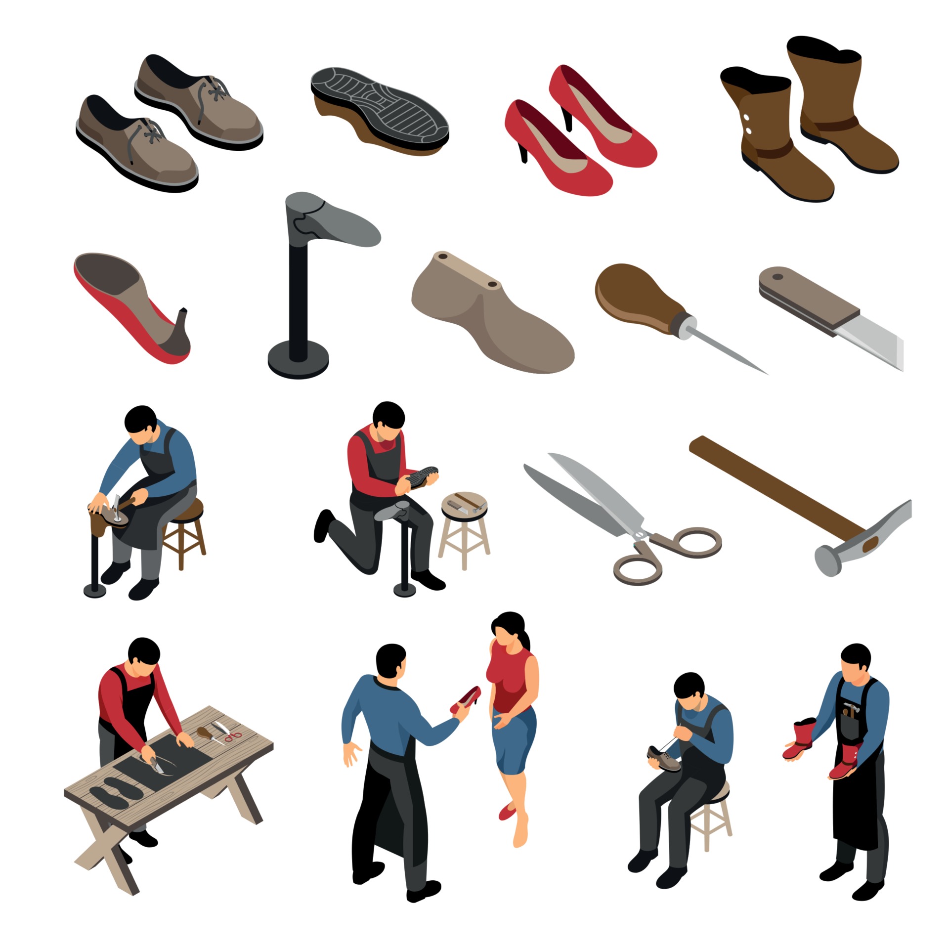Shoe Maker Isometric Set Vector Illustration 2908869 Vector Art at Vecteezy