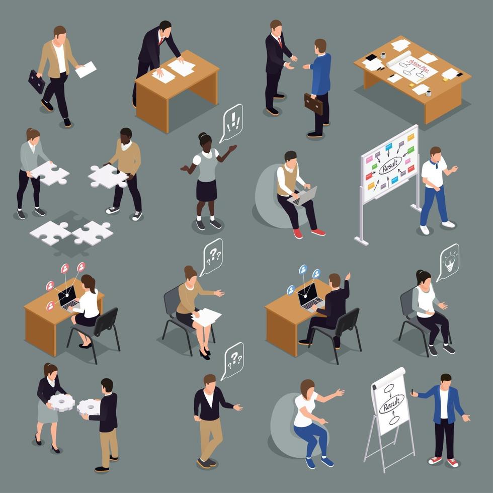 Teamwork Collaboration Isometric Set Vector Illustration