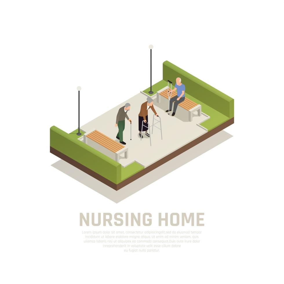 Disabled Elderly Isometric Composition Vector Illustration