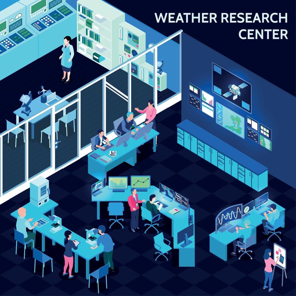 Isometric Meteorological Weather Center Composition Vector Illustration