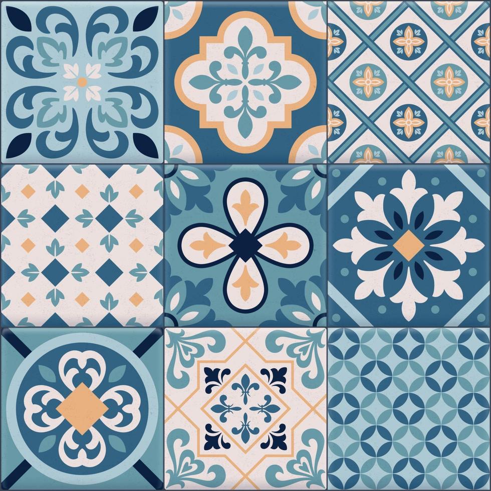 Realistic Ceramic Floor Tiles Ornaments Icon Set Vector Illustration