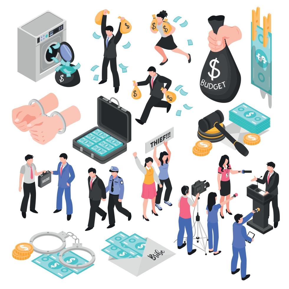 Corruption Isometric Set Vector Illustration