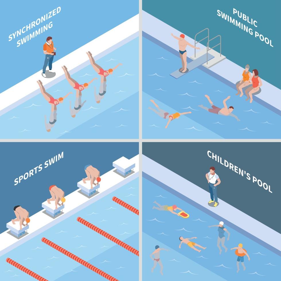 Public Swimming Pool Isometric Concept Vector Illustration