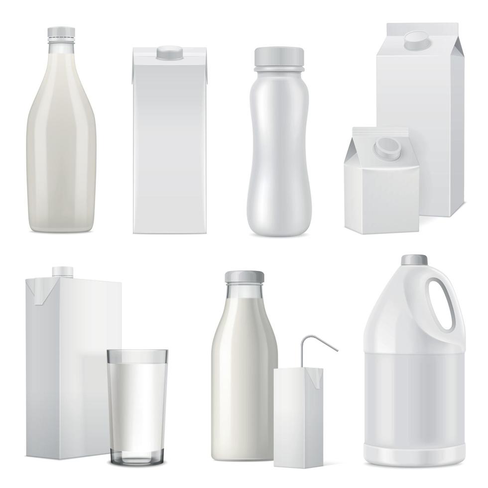 Realistic Milk Bottle Package Icon Set Vector Illustration