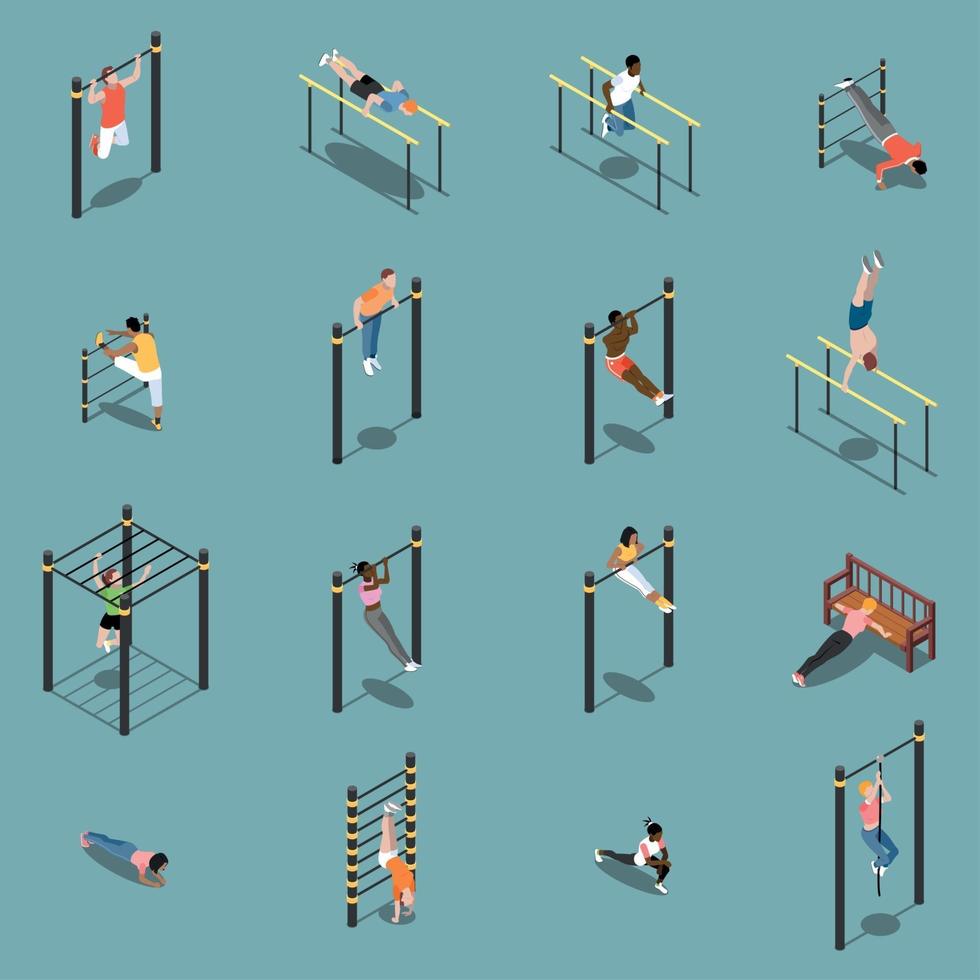 Street Workout Isometric Icons Vector Illustration