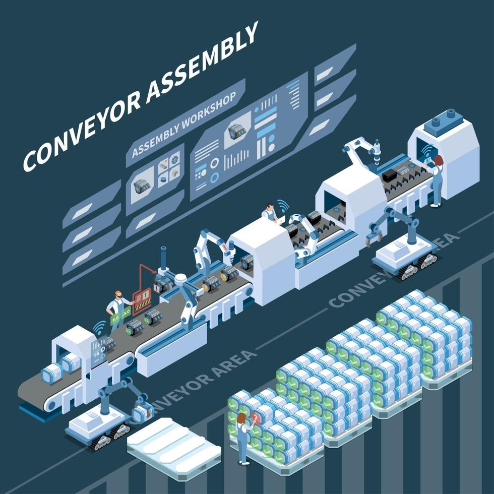 Smart Assembly Line Isometric Composition Vector Illustration