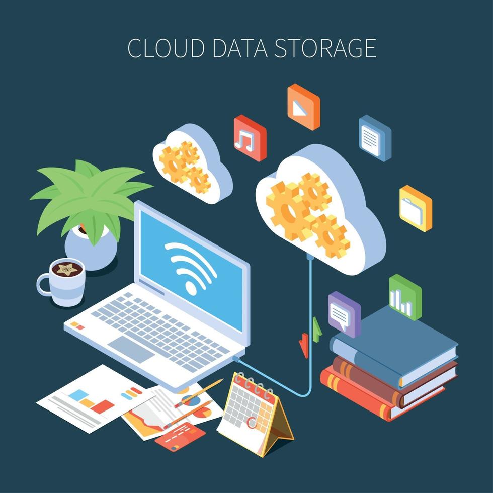 Cloud Data Storage Isometric Composition Vector Illustration