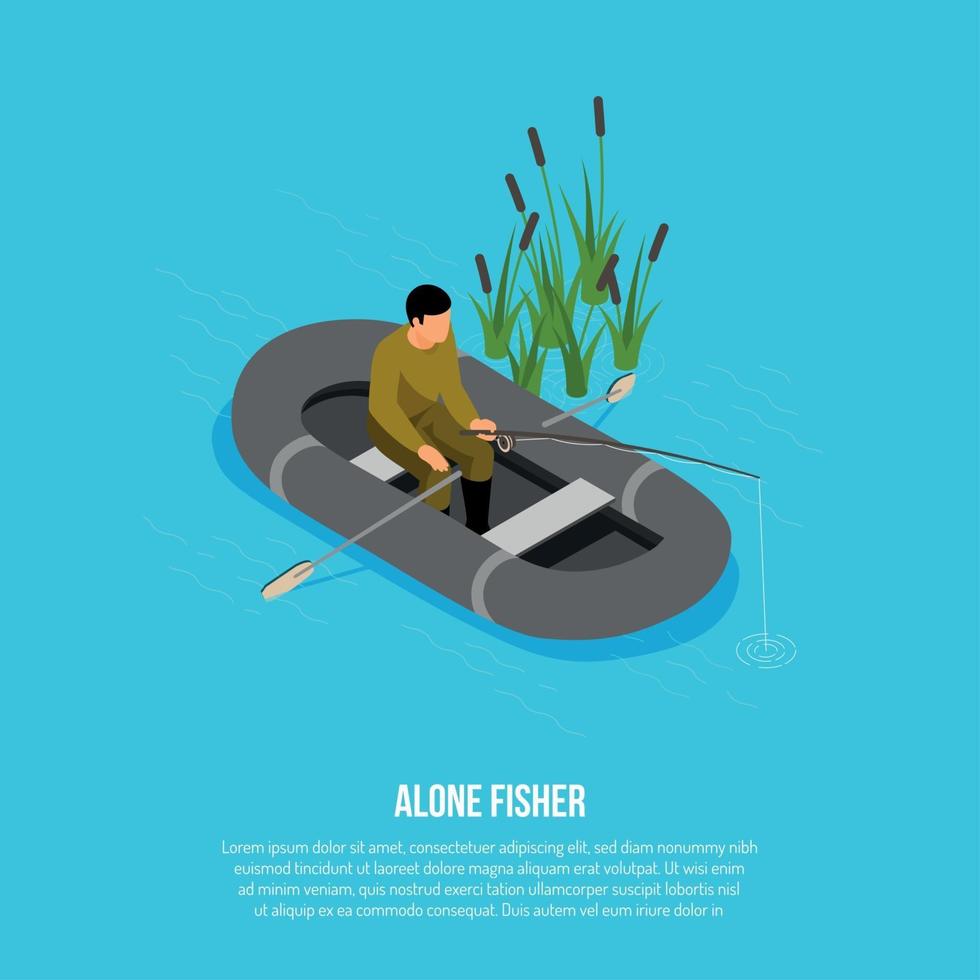 Fisherman Isometric Illustration Vector Illustration
