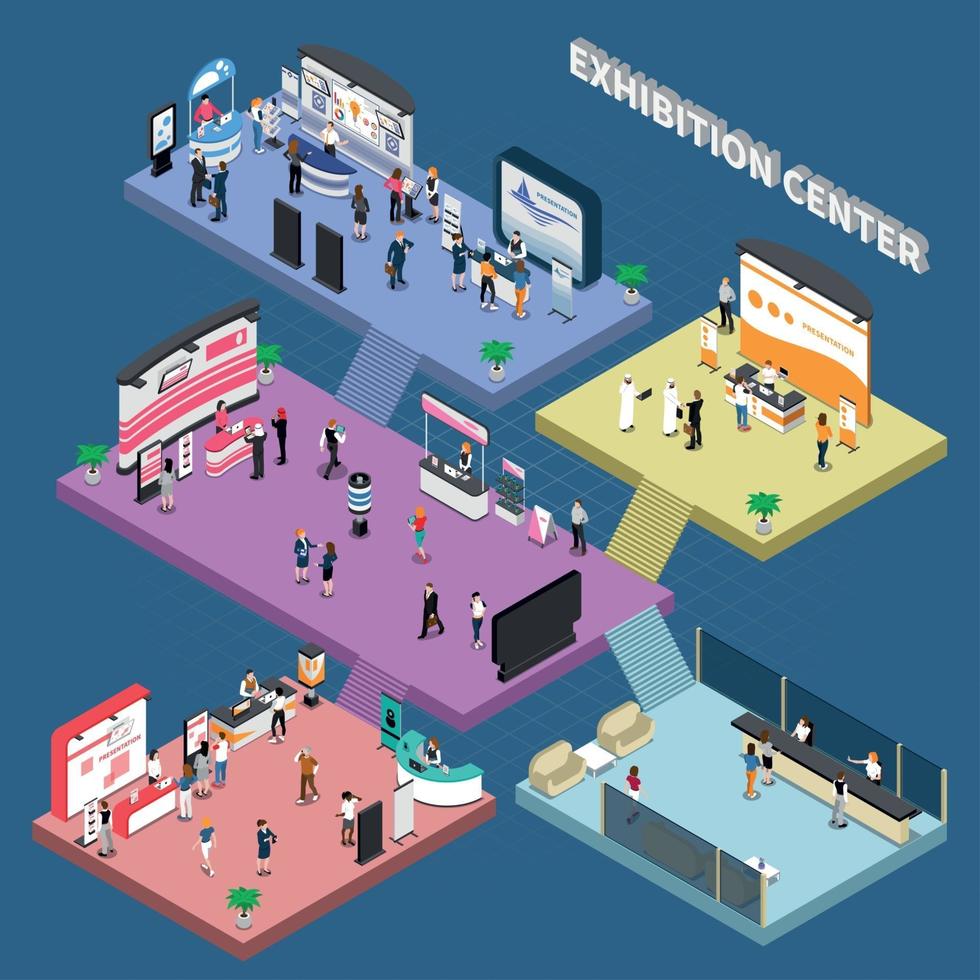 Multi Storey Exhibition Isometric Composition Vector Illustration