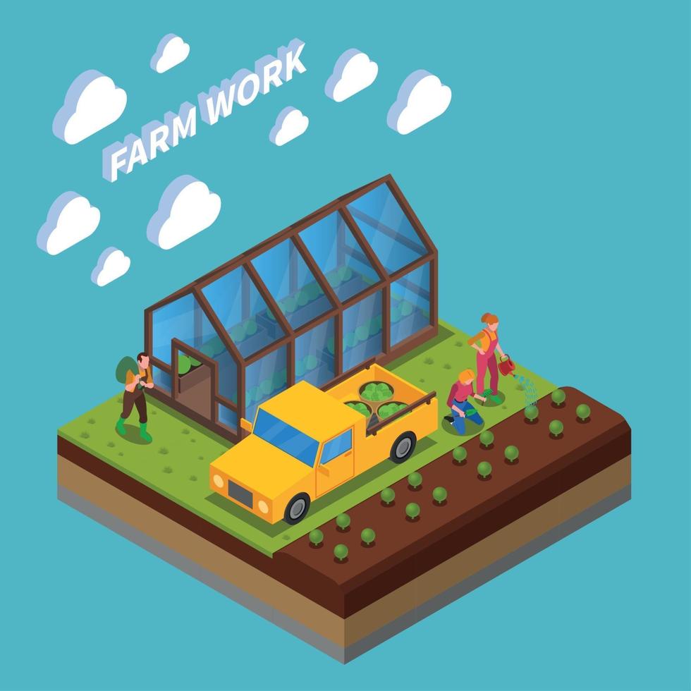 Farm Work Isometric Composition Vector Illustration