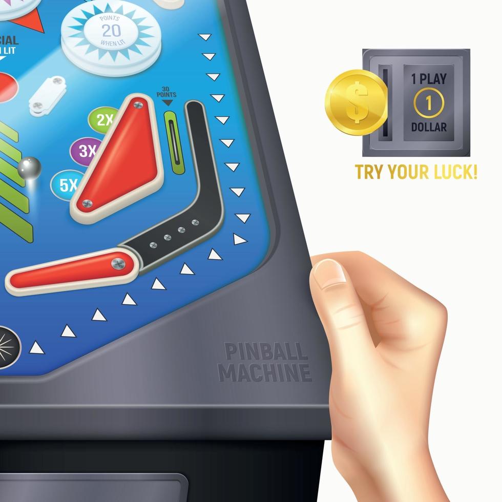 Pinball Desk Composition Vector Illustration