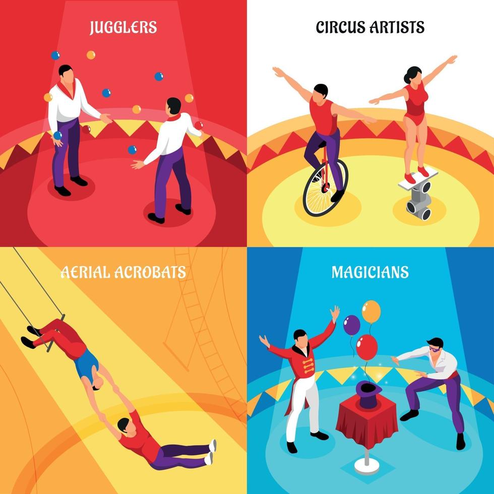 Circus Professions Isometric Design Concept Vector Illustration
