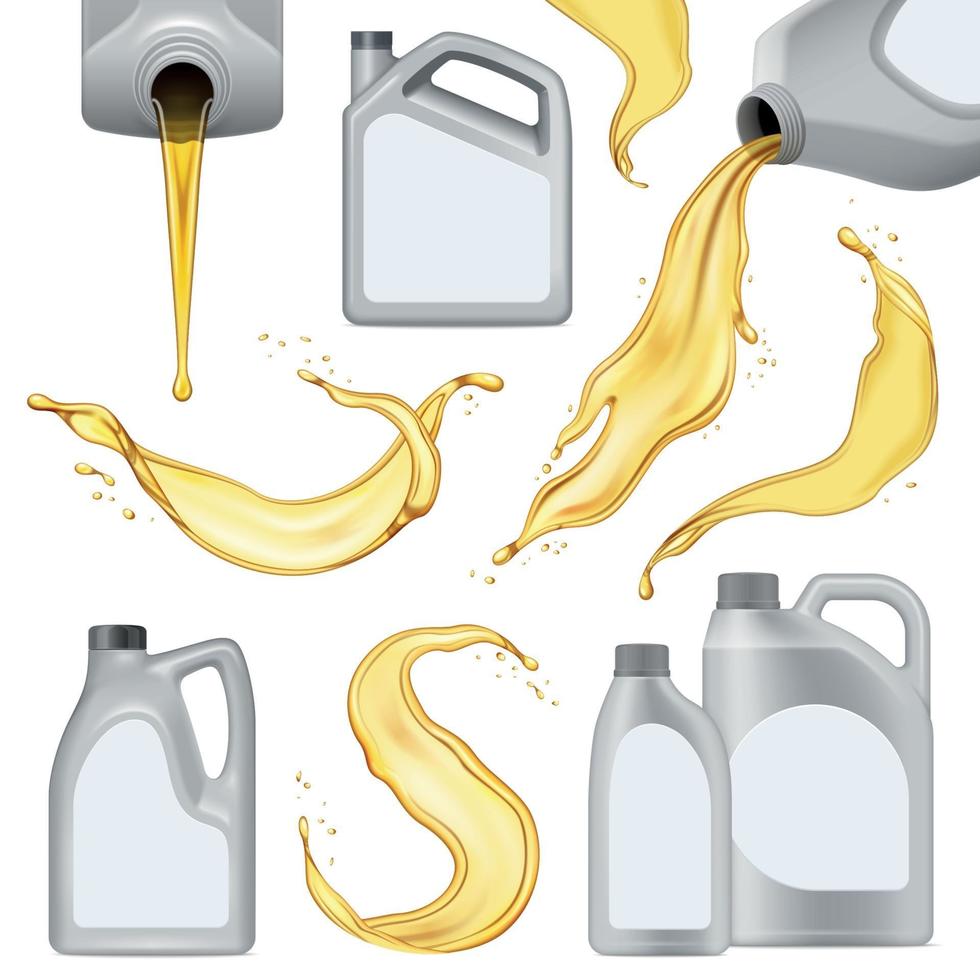 Realistic Motor Oil Icon Set Vector Illustration