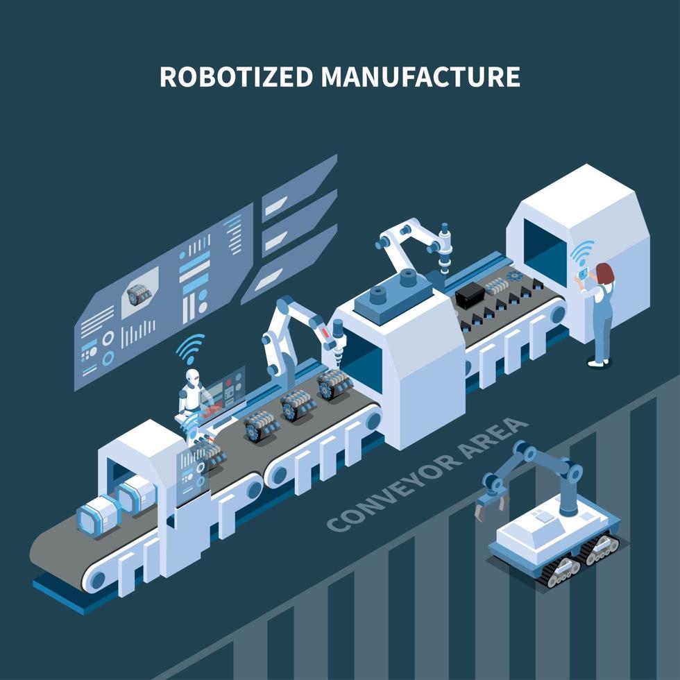 Robotized Manufacturing Isometric Composition Vector Illustration