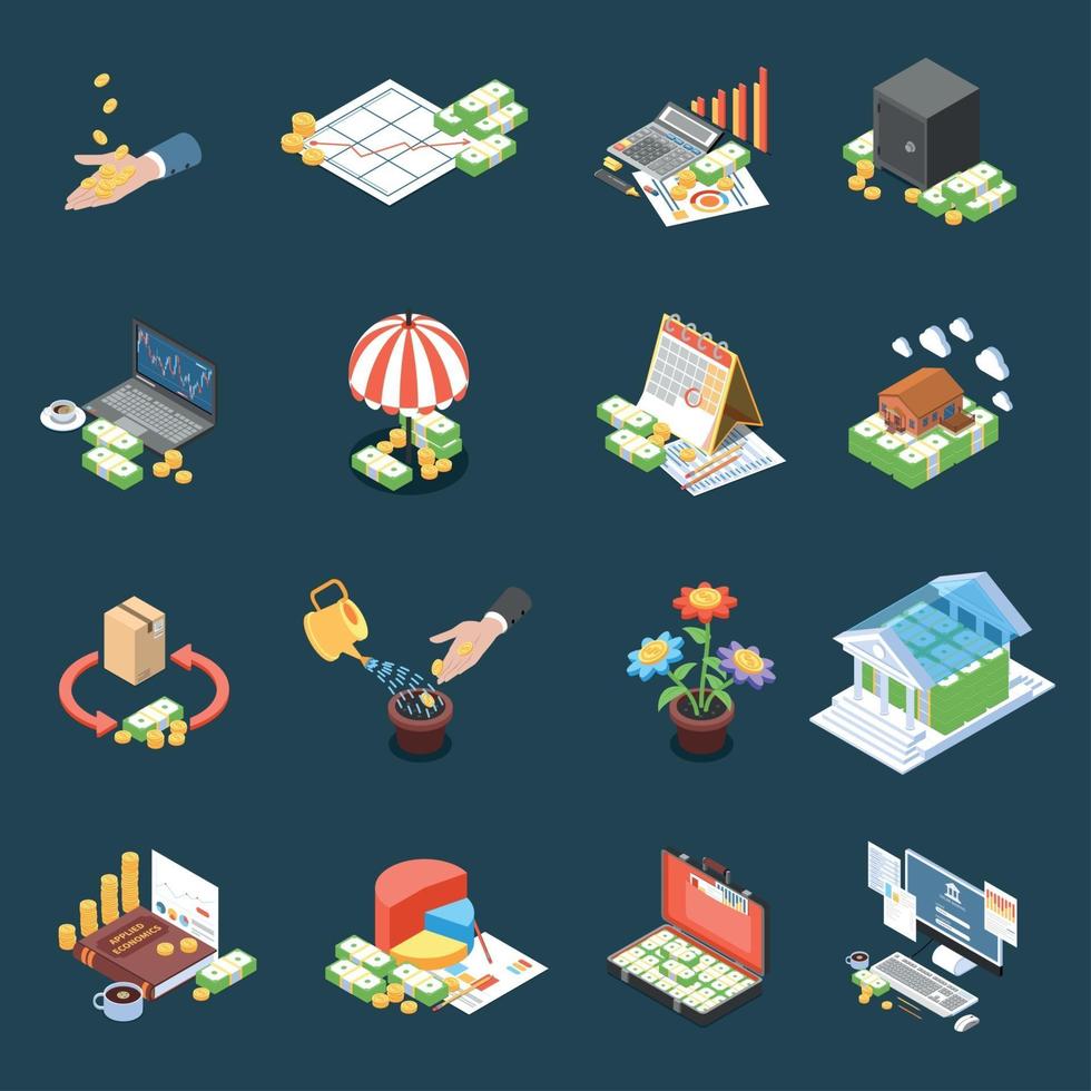 Wealth Management Isometric Icons Vector Illustration