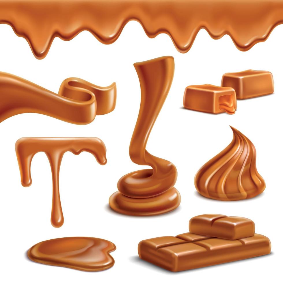 Caramel Sweets Realistic Set Vector Illustration