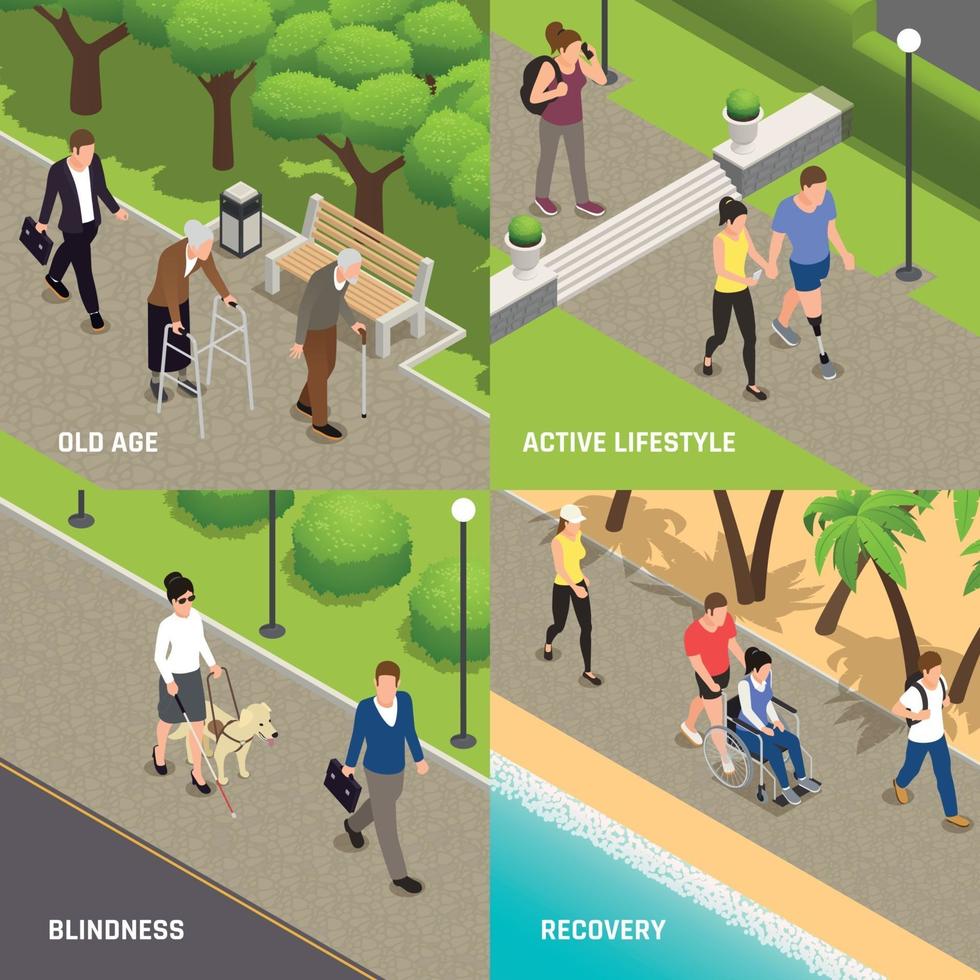 Disabled injured Isometric Concept Vector Illustration