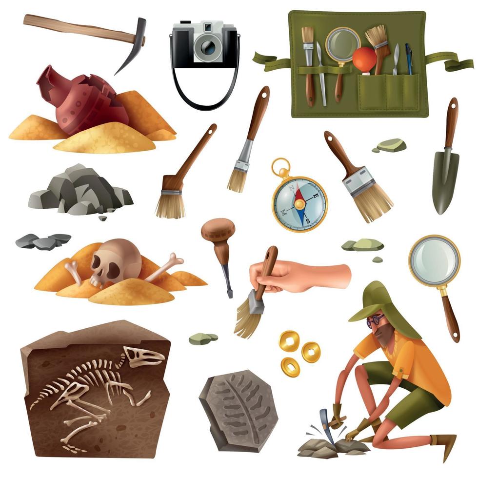 Archeology Essential Elements Set Vector Illustration