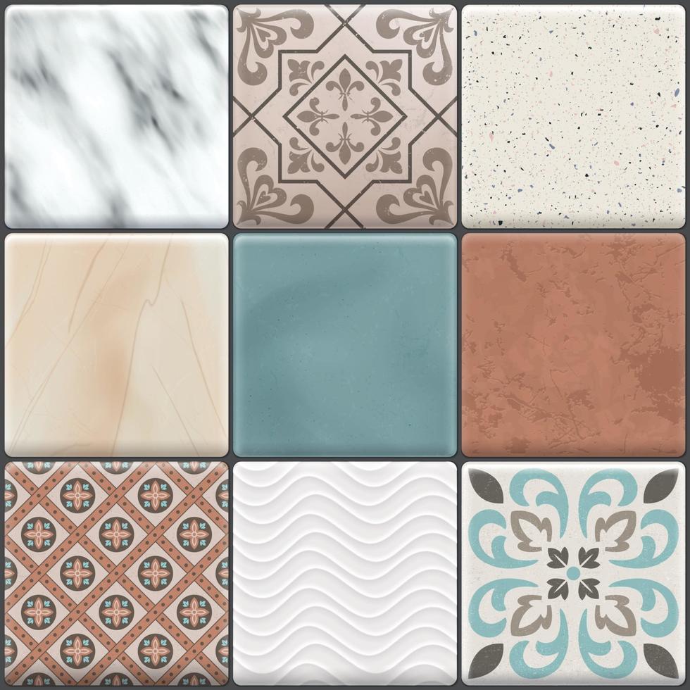 Realistic Ceramic Floor Tiles Icon Set Vector Illustration