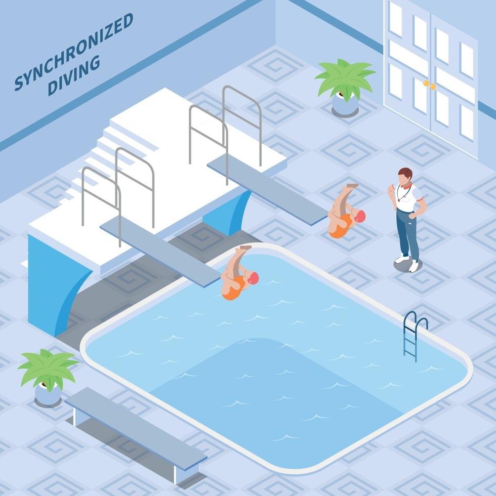 Synchronized Diving Isometric Composition Vector Illustration