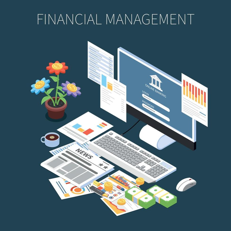 Financial Management Isometric Composition Vector Illustration