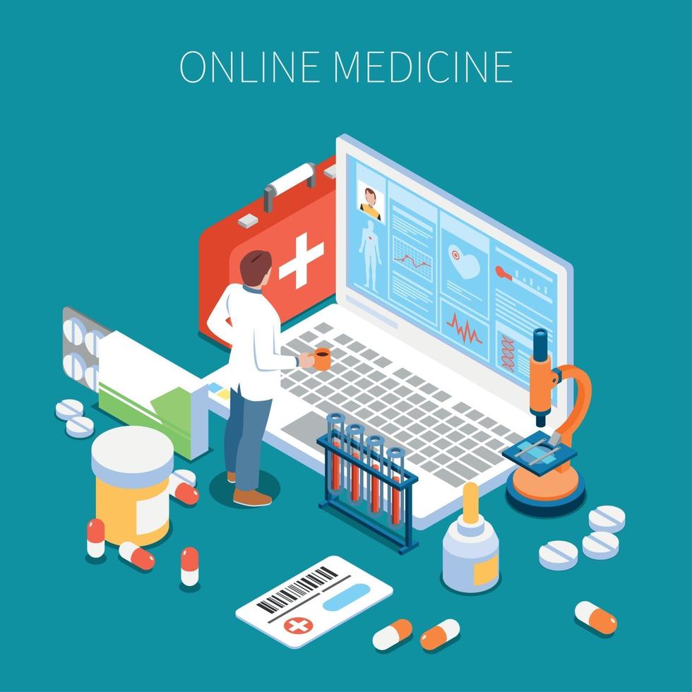 Telemedicine Isometric Composition Vector Illustration