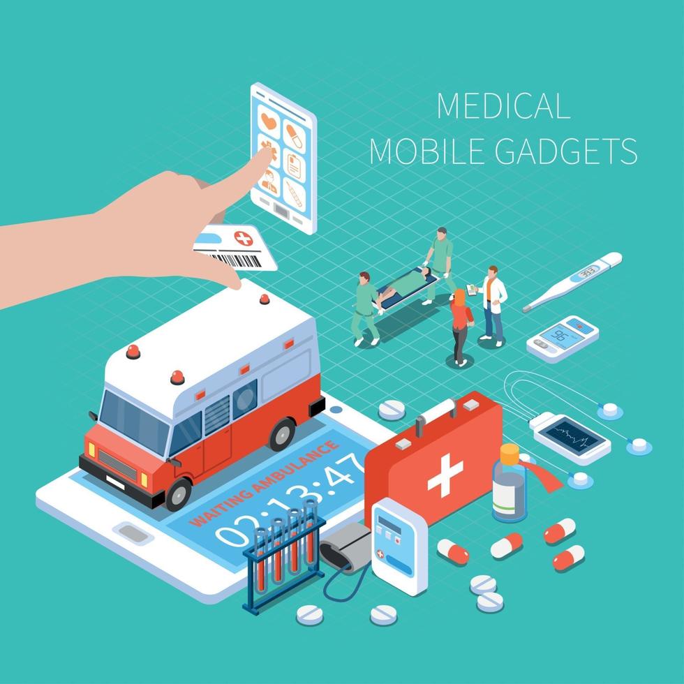 Medical Mobile Gadgets Isometric Composition Vector Illustration