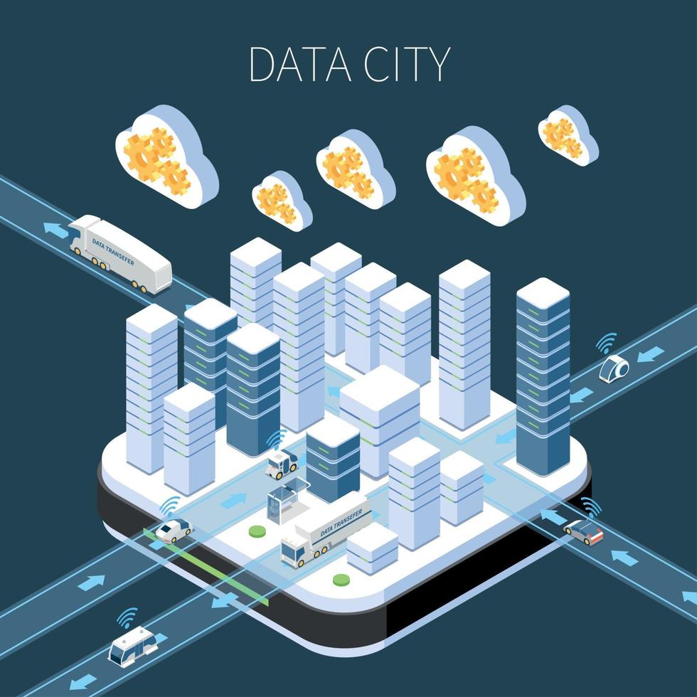 Data City Isometric Composition Vector Illustration