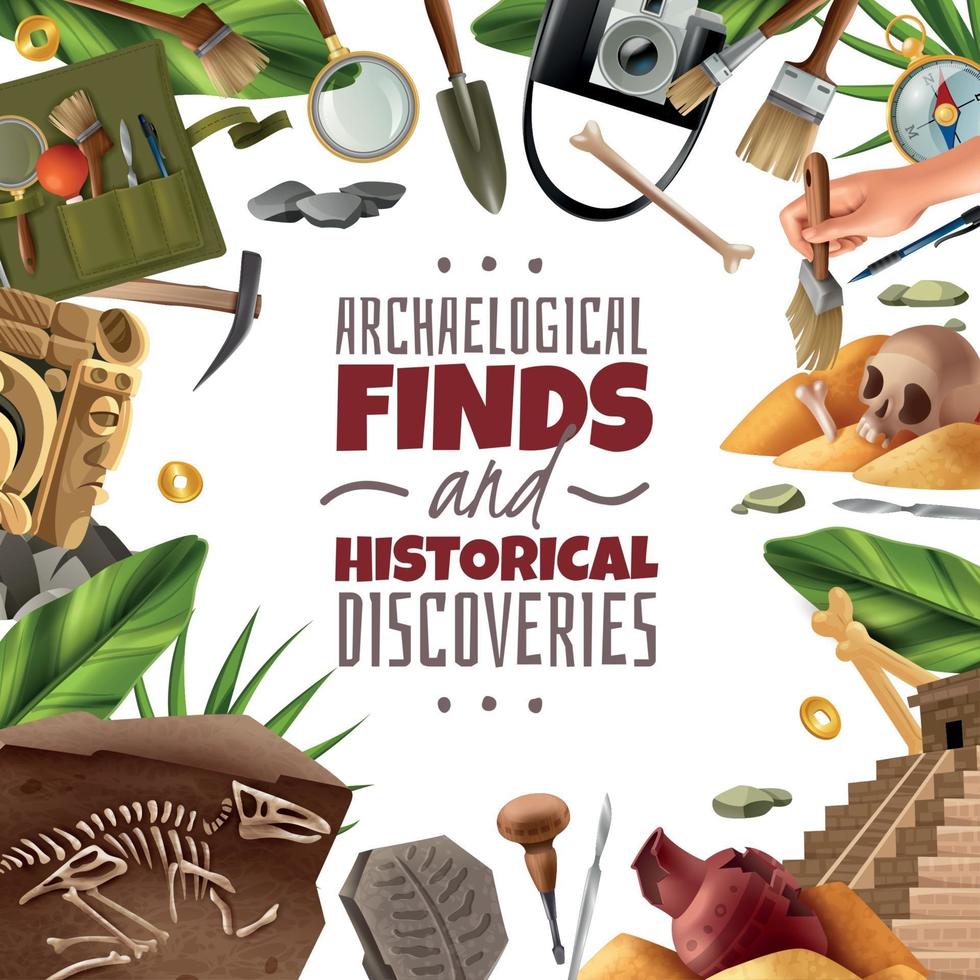 Ilustración de vector de marco de arqueología de descubrimientos históricos
