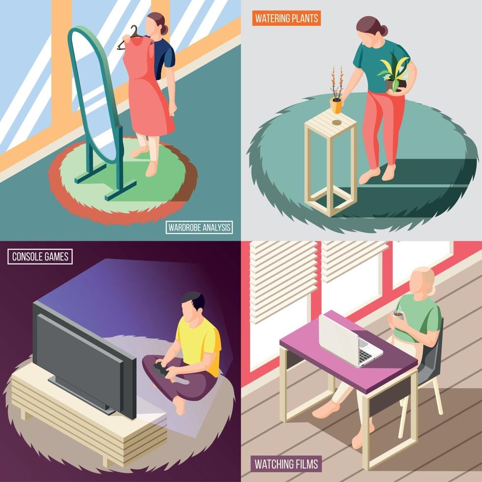 Weekend At Home Isometric Concept Vector Illustration