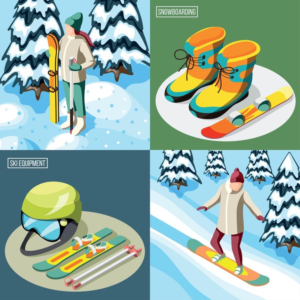 Ski Resort Isometric Design Concept Vector Illustration