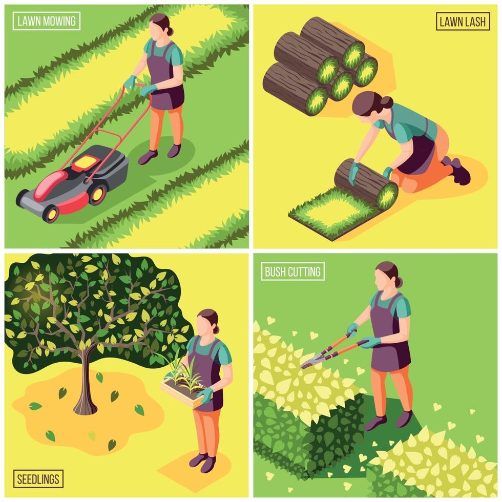 Landscaping Isometric Design Concept Vector Illustration