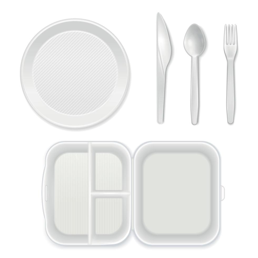 Disposable Tableware Lunchbox Set Vector Illustration