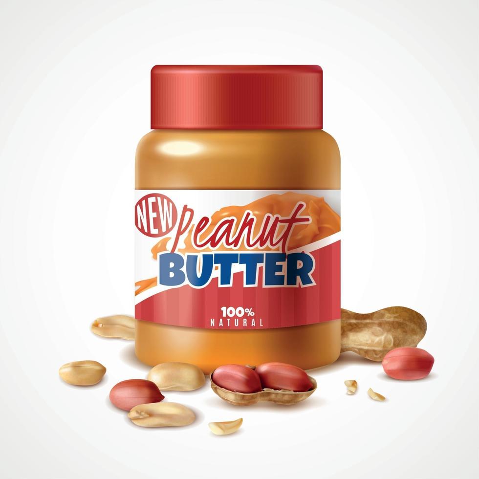 Peanut Butter Jar Composition Vector Illustration