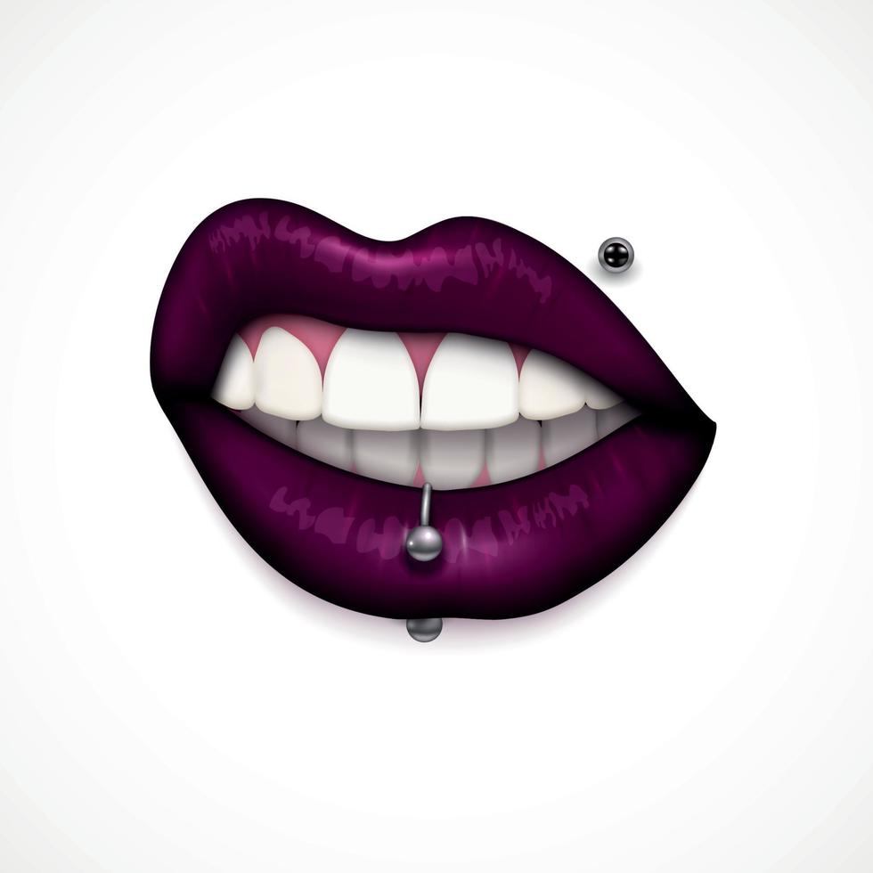 Mouth Lips Piercing Realistic Vector Illustration