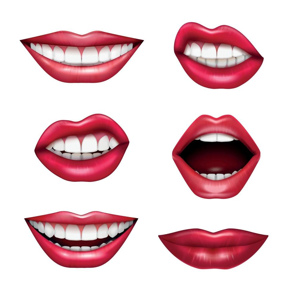 Mouth Expressions Realistic Set Vector Illustration