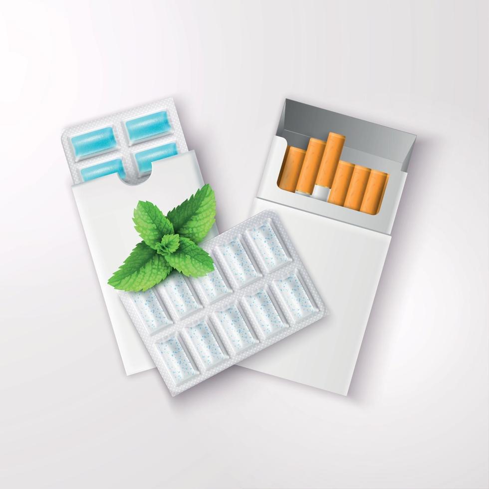 Realistic Chewing Gum And Cigarettes Vector Illustration