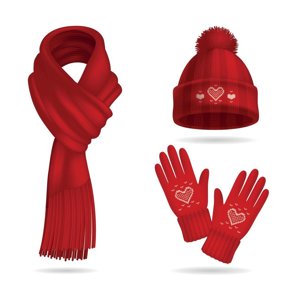 conjunto de prendas de punto rojo de invierno ilustración vectorial vector