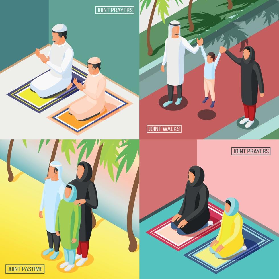 Muslim Family 2x2 Isometric Concept Vector Illustration