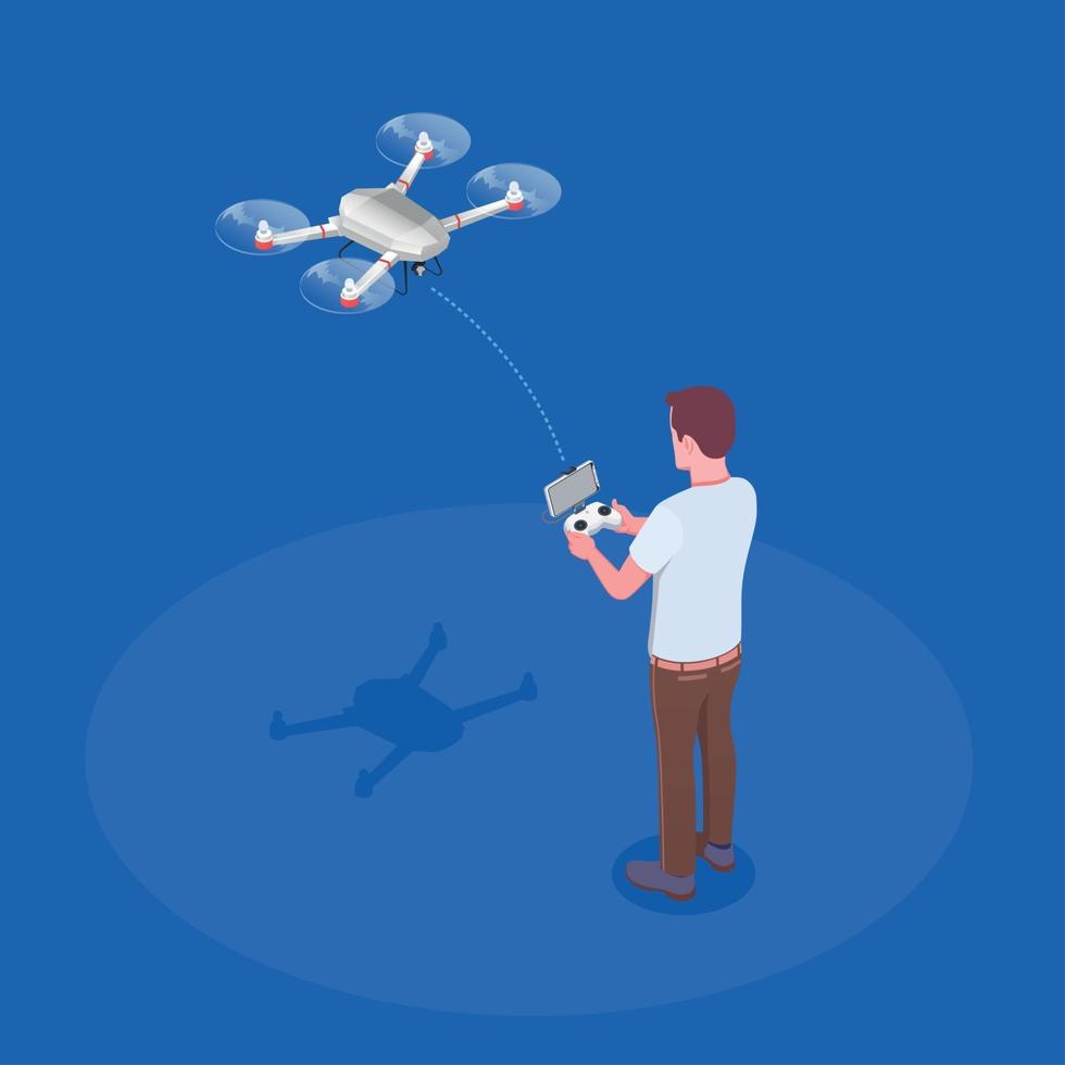 Remote Controlled Drone Composition Vector Illustration