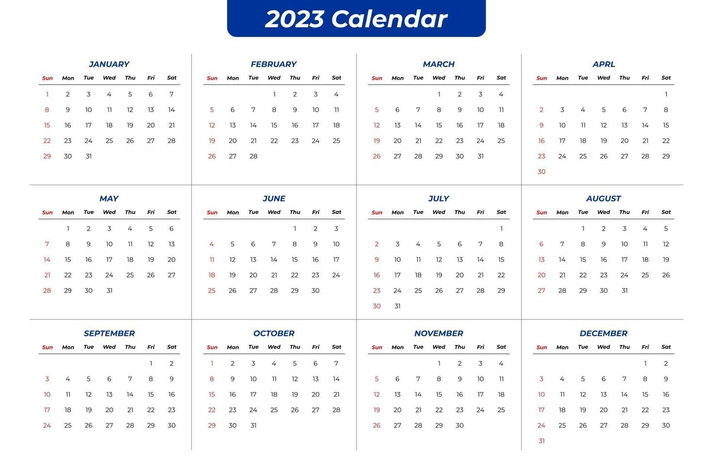 2023 clear calendar vector