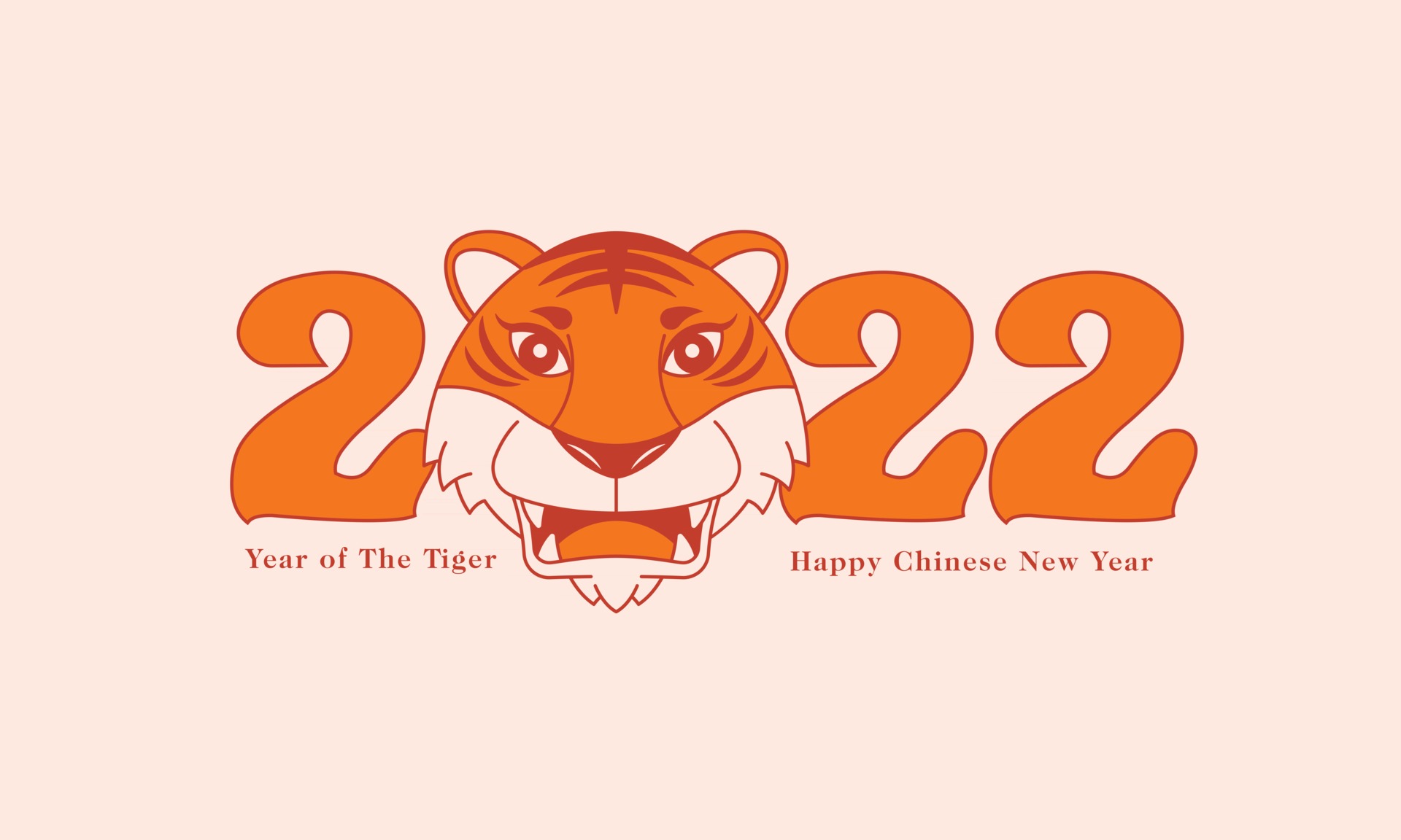Happy Chinese New Year 2022. Symbolic Tiger head on 2022 lunar calendar