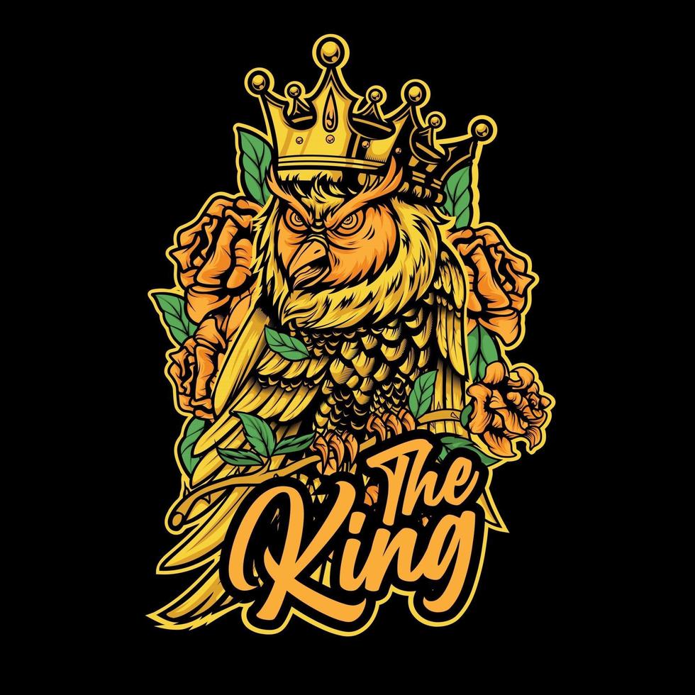 The King Owl wears crown with roses around vector