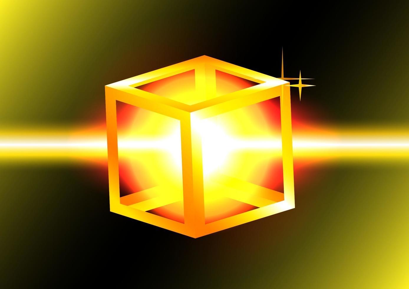 Golden cube and neon line. Vector art illustrator