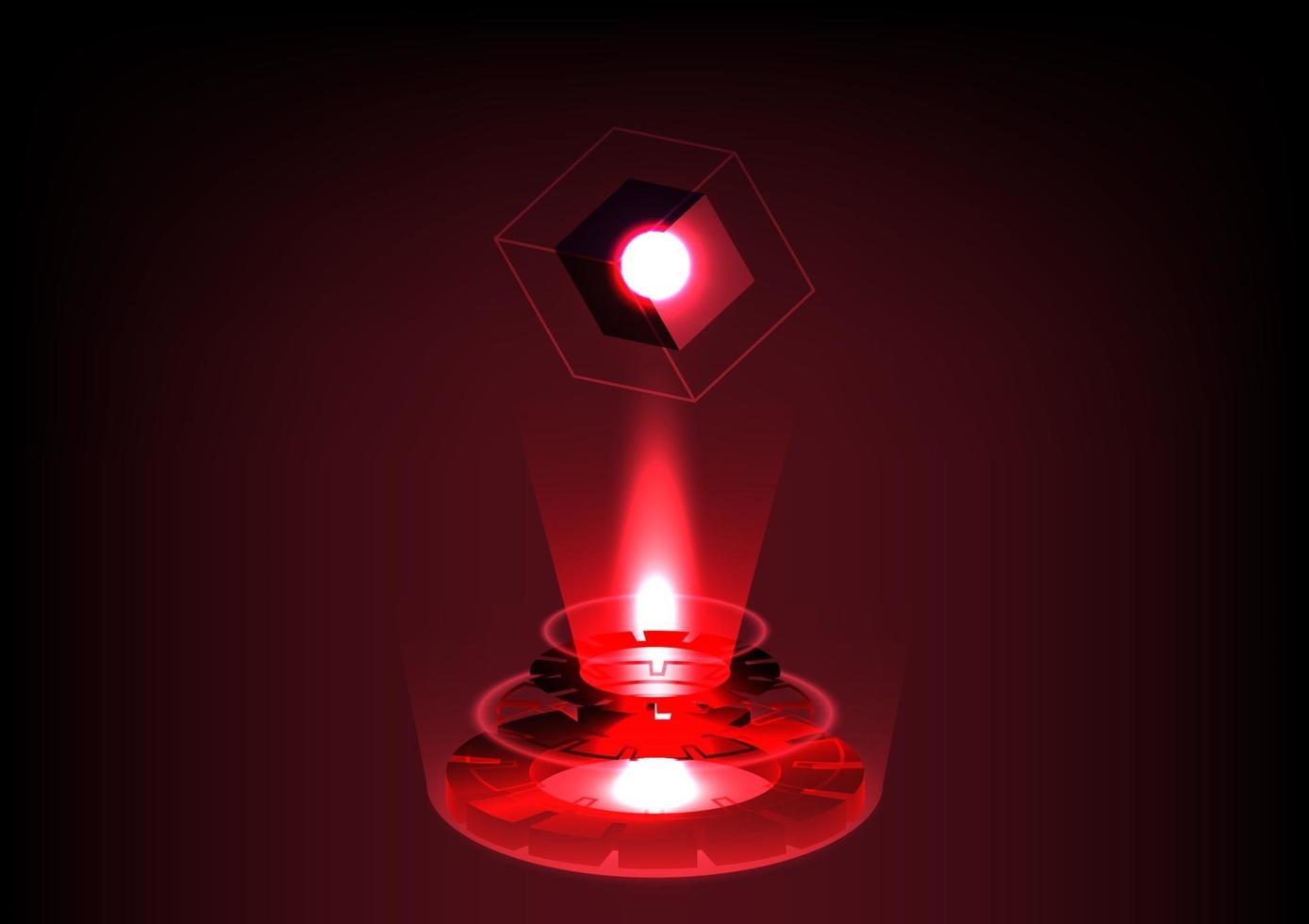3D cube. Abstract technology infographic. Portal and hologram science futuristic. Sci-fi digital hi-tech in glowing HUD. Magic gate in game fantasy. Hazard warning plate. GUI and UI virtual reality vector