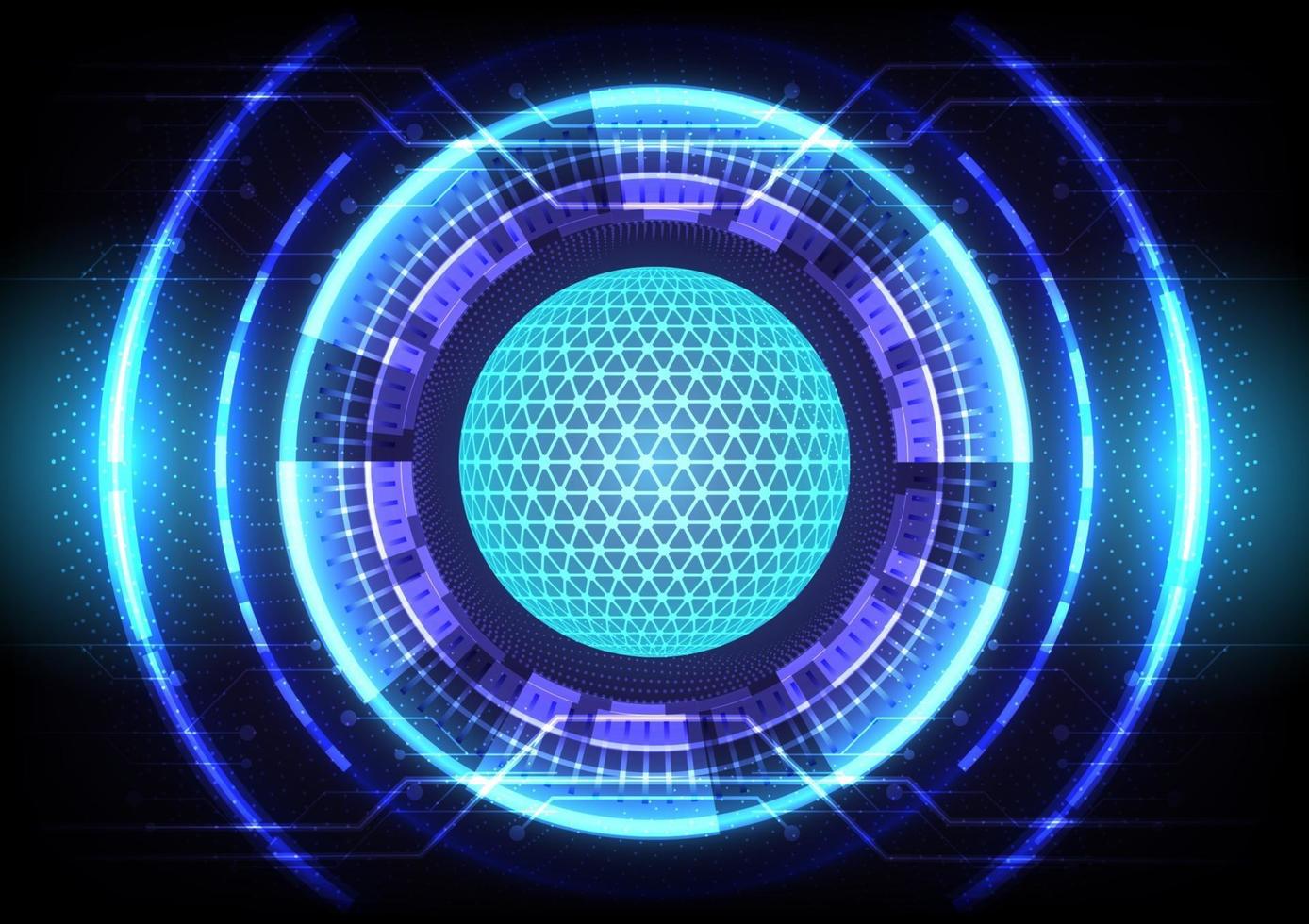 Blue light effect. Abstract hi-tech background. Futuristic Sci-Fi glowing HUD circle and sphere. Head-up display interface. Virtual reality technology innovation screen. Digital business vector