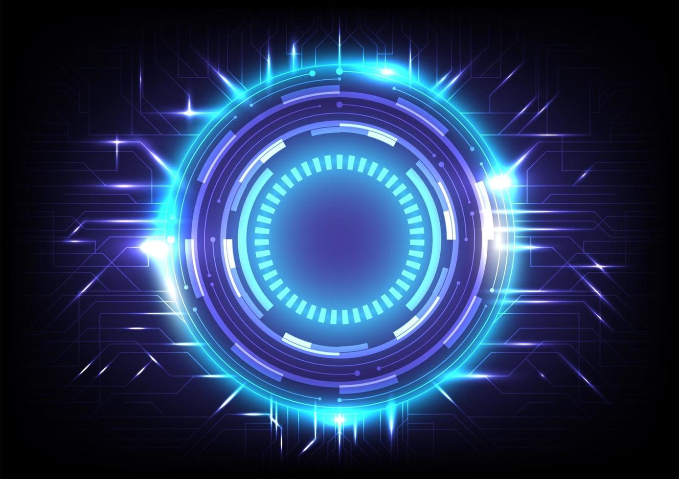 Abstract hologram hi-tech background. Virtual reality technology innovation. Head-up display interface. Futuristic Sci-Fi glowing HUD circle. Digital infographic business. Neon effect on circuit board vector