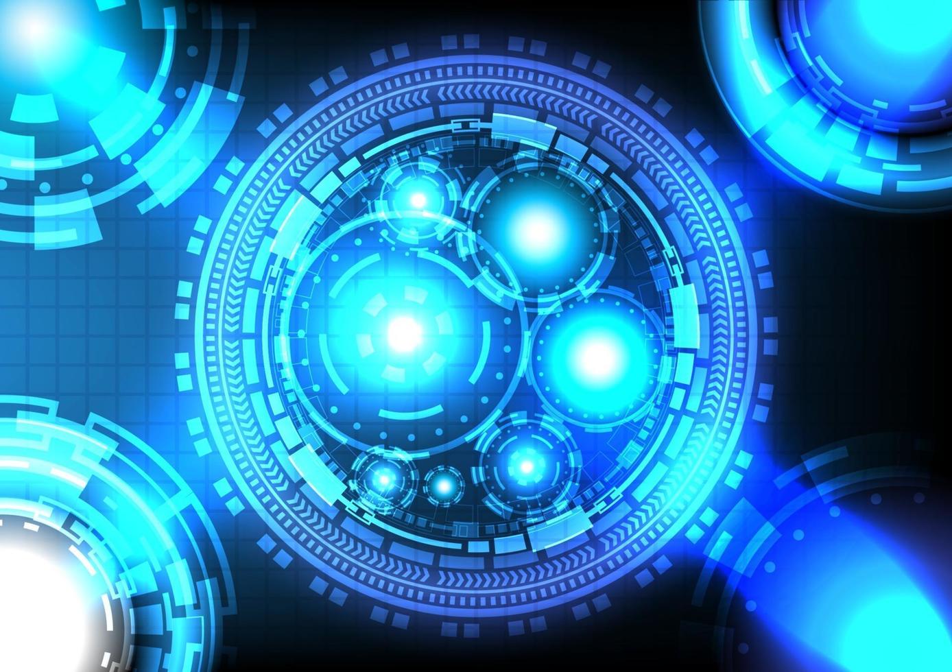 Abstract background. Hologram science. Futuristic Sci-fi digital hi-tech collection in glowing HUD circle. Virtual reality high technology innovation. Head-up display interface. Digital business vector